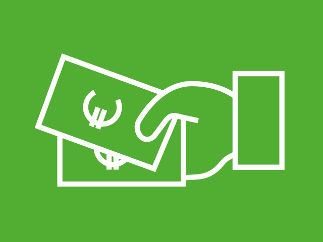 Symbol einer Hand mit zwei Geldscheinen auf grünem Hintergrund.